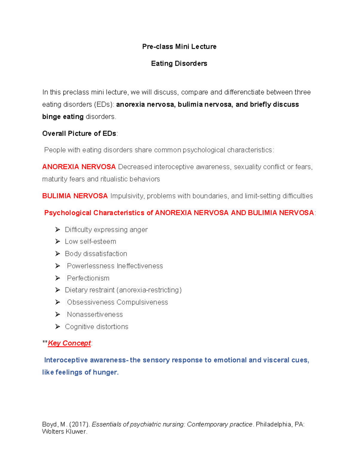 Pre-class Mini Lecture: Understanding Eating Disorders (EDs) - Studocu