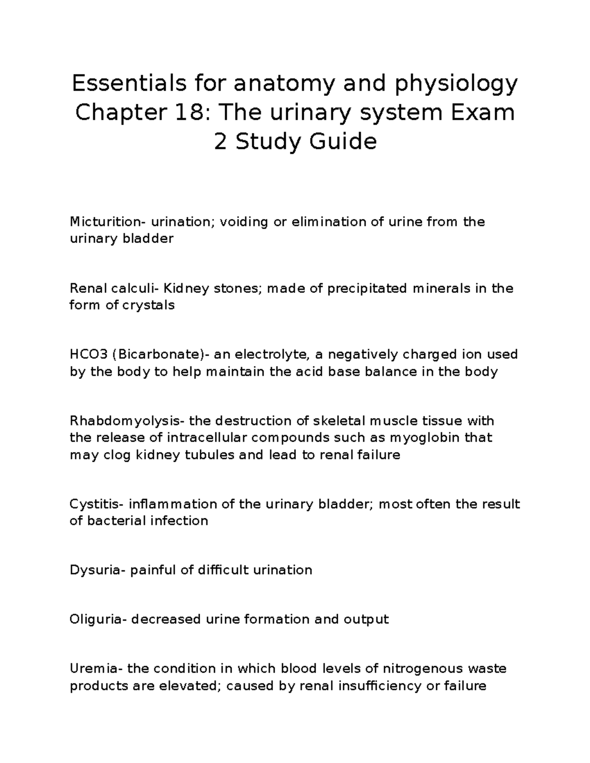 Essentials for Anatomy and Physiology: Urinary System Study Guide (Ch ...