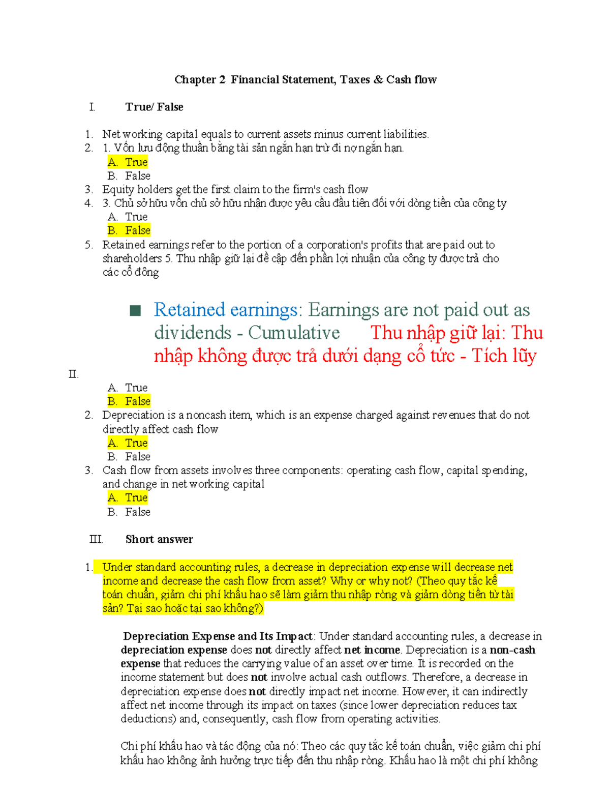 Chapter 2 Financial Statements, Taxes & Cash Flow Analysis - Studocu