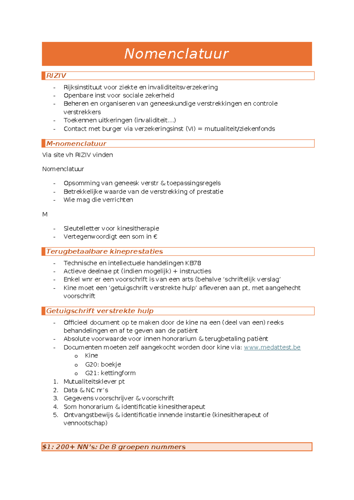 Nomenclatuur RIZIV: Samenvatting Theorie Zwaenepoel - PPT Document ...