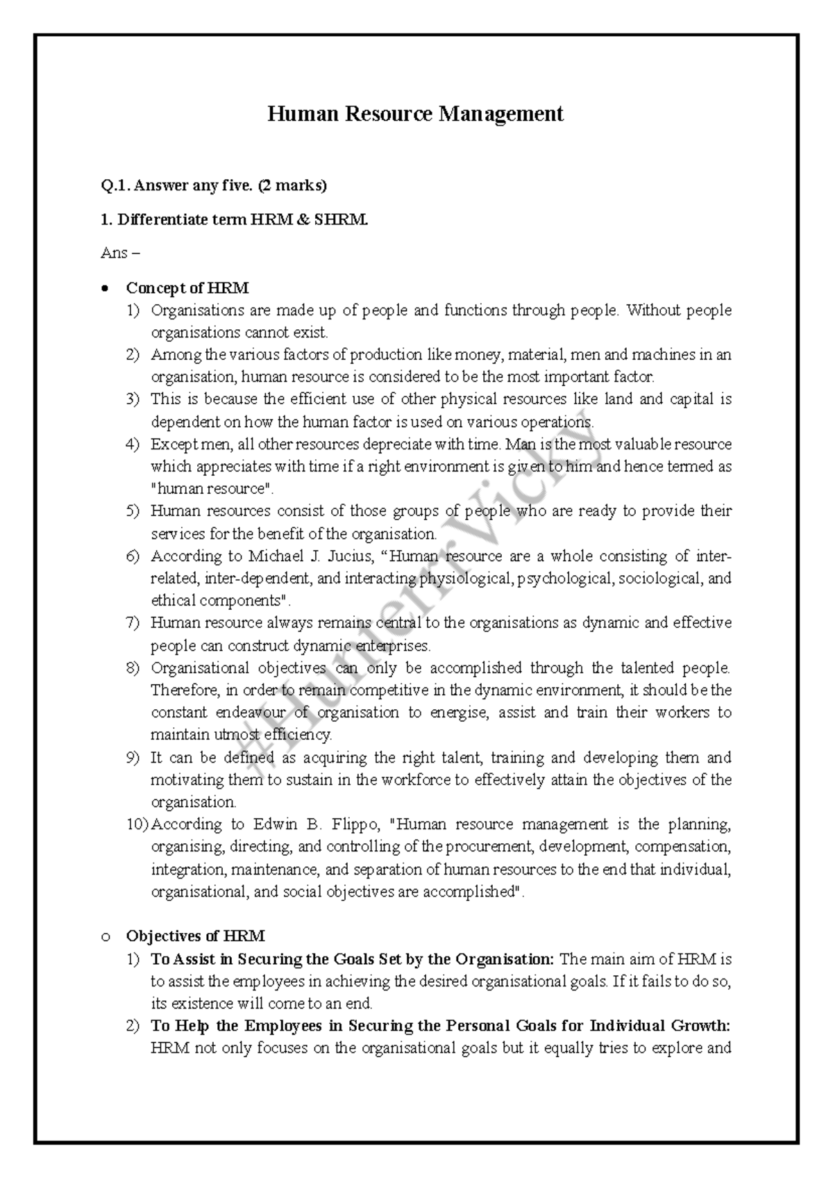Human Resource Management Q1: Key Concepts and Functions - Studocu