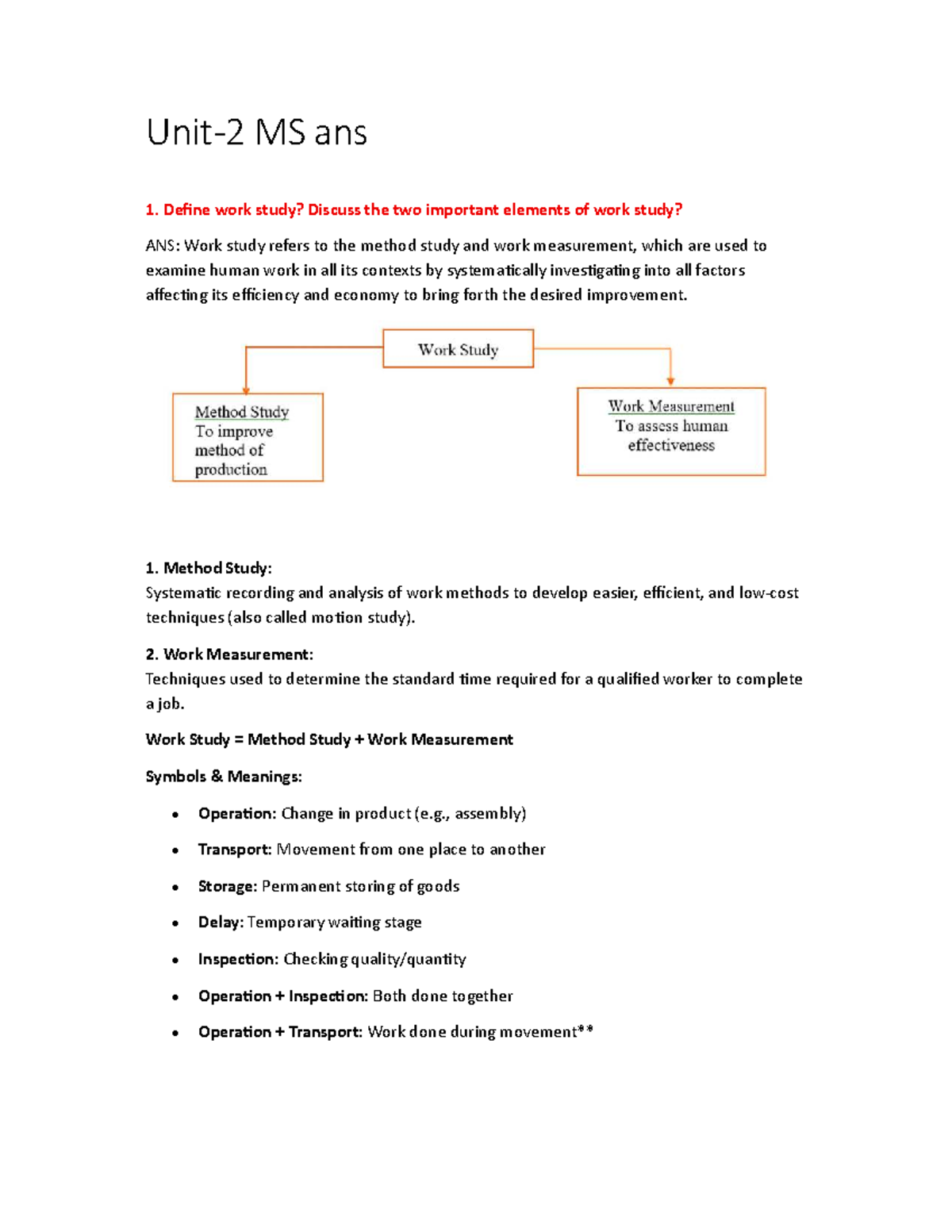MS UNIT 2: Work Study, Method Study, and ABC Analysis Explained - Studocu