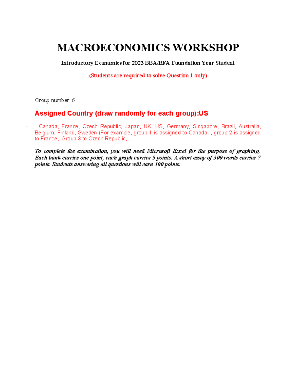 Macro Economics Workshop (BBA/BFA) - US Economic Analysis Assignment ...