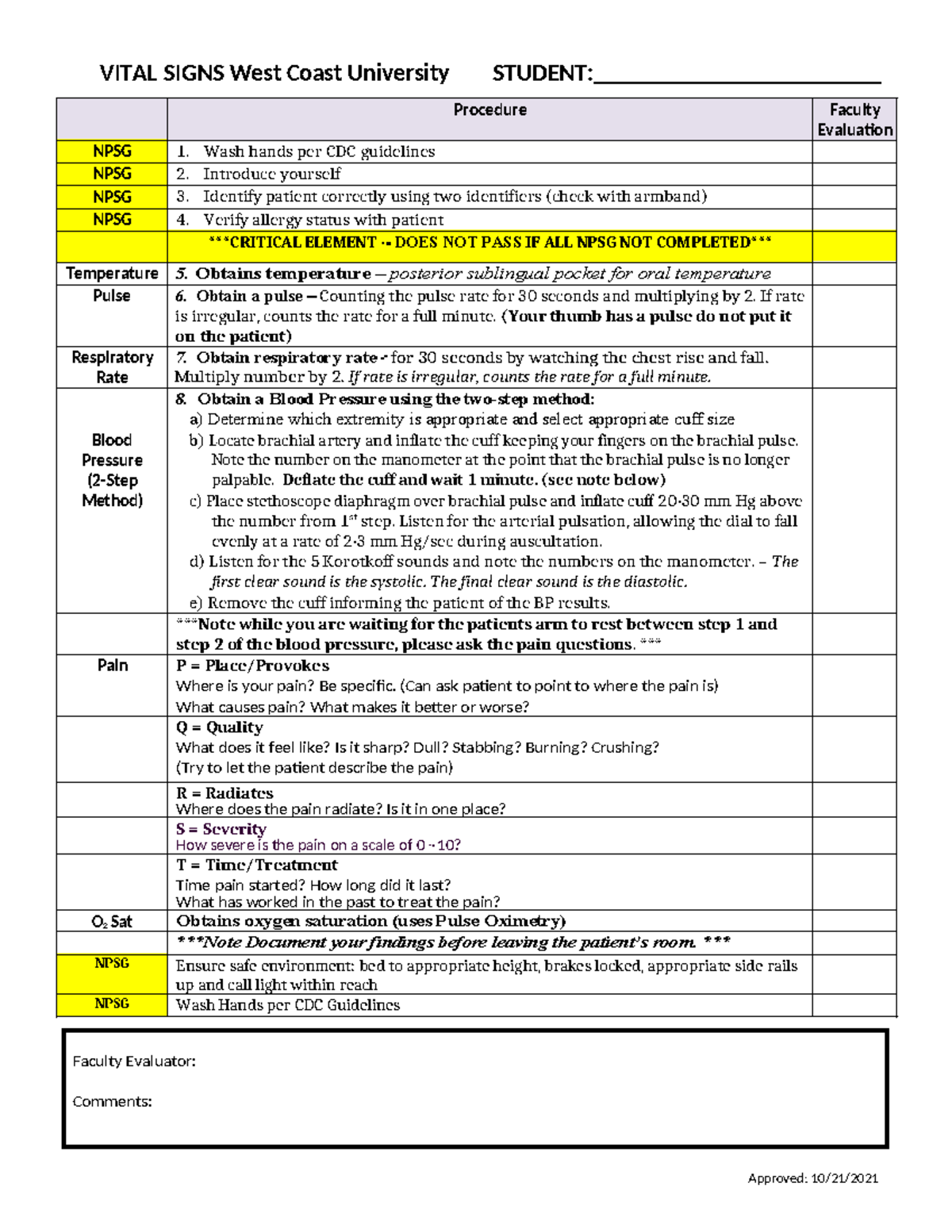N101L - Vital Signs Validation Sheet for Patient Assessment - Studocu