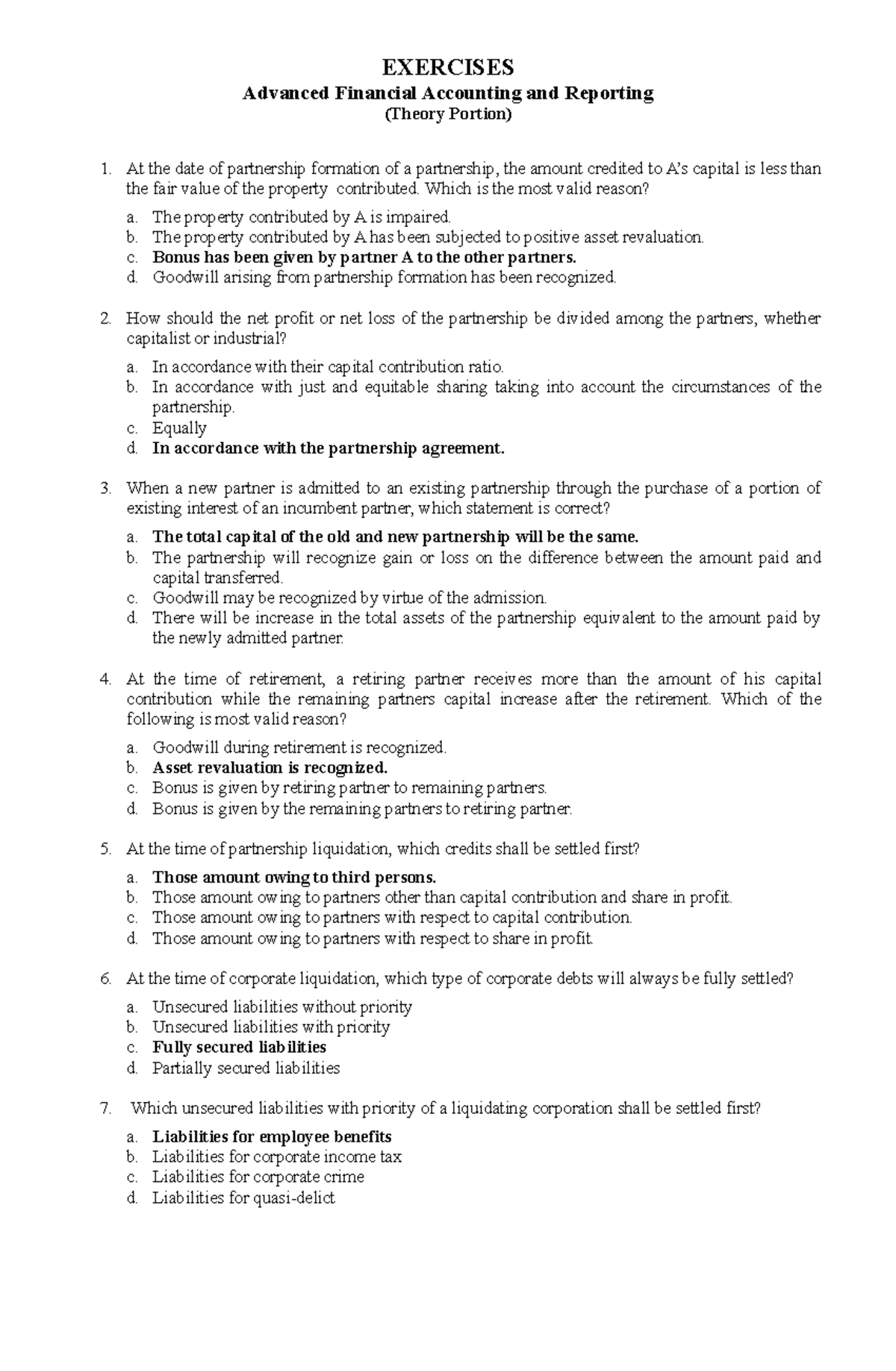 AFAR-Advanced Financial Accounting Theory Exercises Guide - Studocu