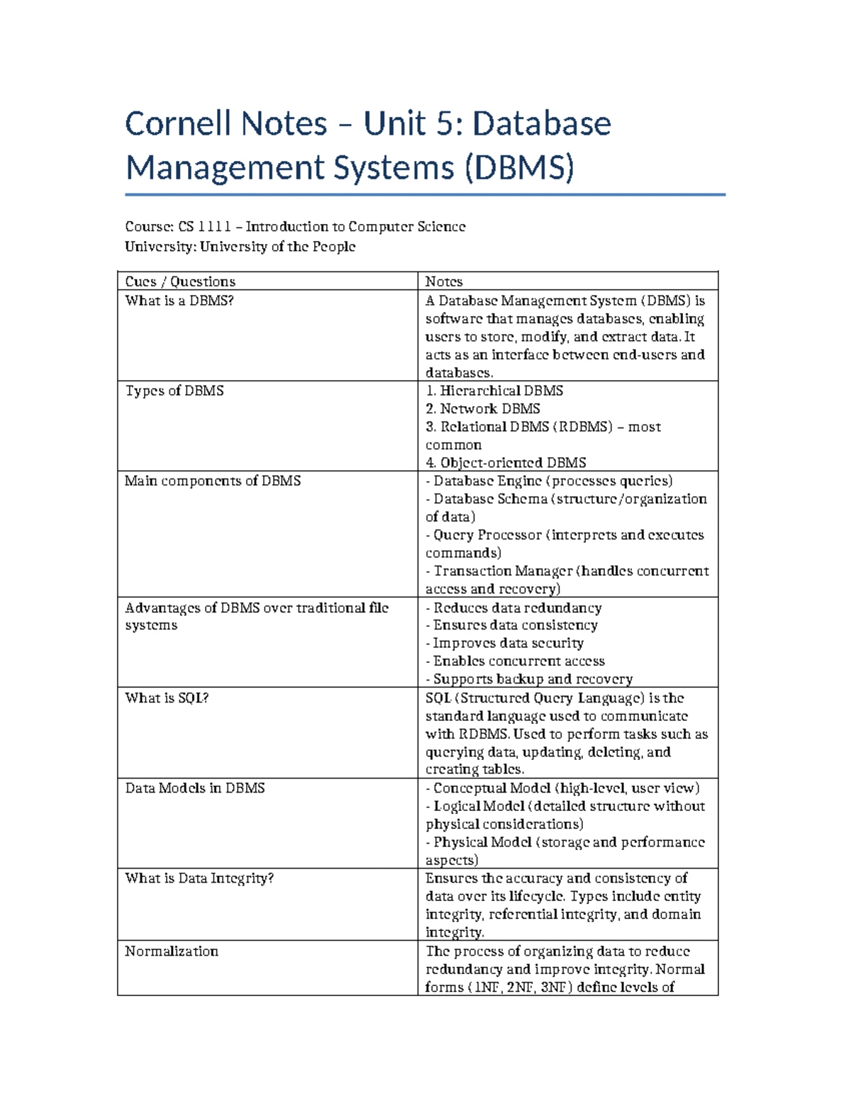 Lecture Notes Computer Science - Introduction to Computer Science