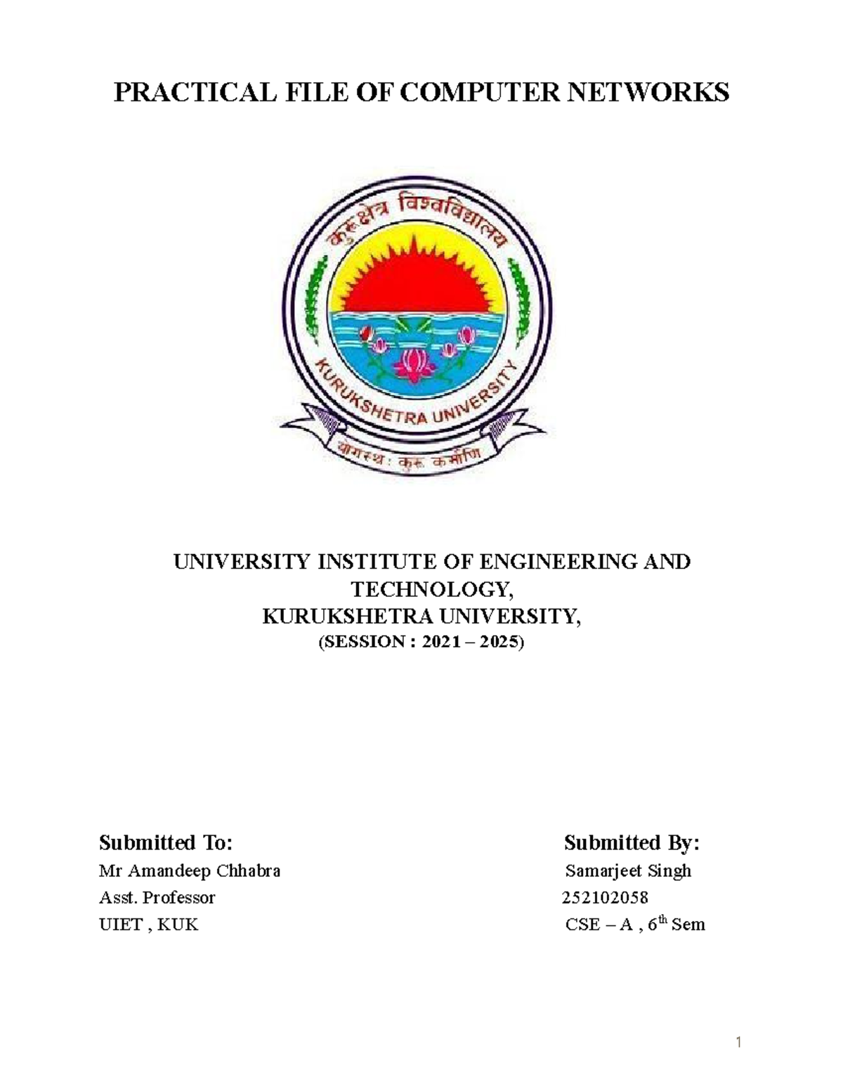 Computer Networks - Practical File for CSE 6th Sem (2021-2025) - Studocu