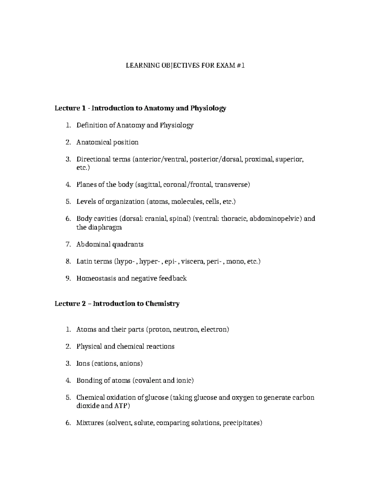 Learning Objectives for Final Exam - Bio 117: Comprehensive Review ...