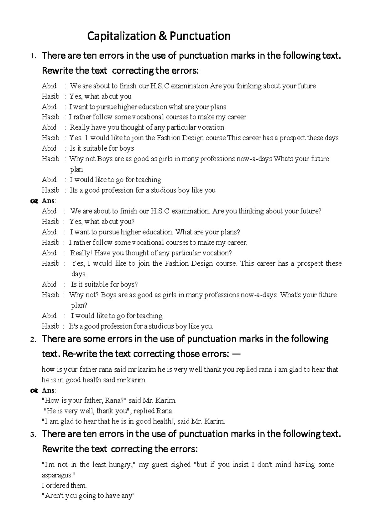 Capitalization and Punctuation Errors Correction - H.S.C Exam - Studocu