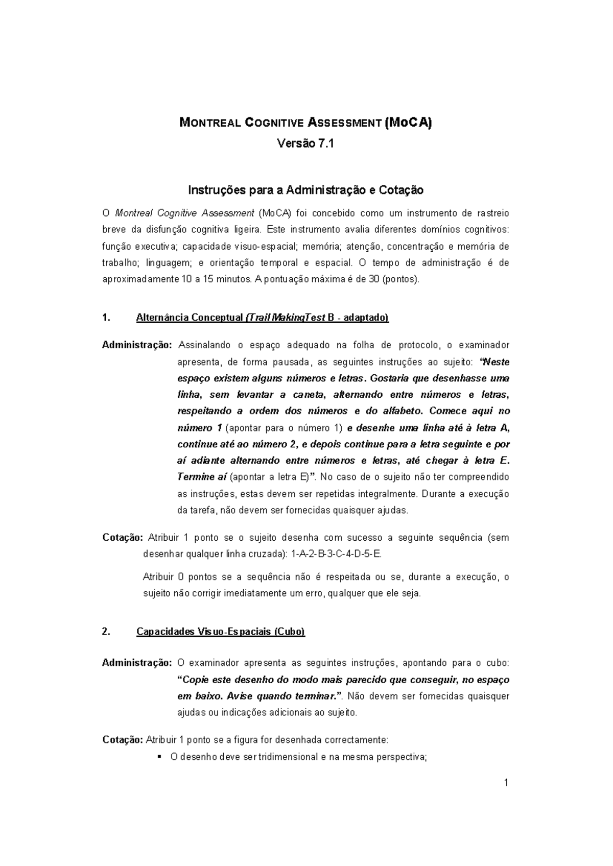 Manual de Instruções para o MoCA Versão 7.1: Administração e Cotação