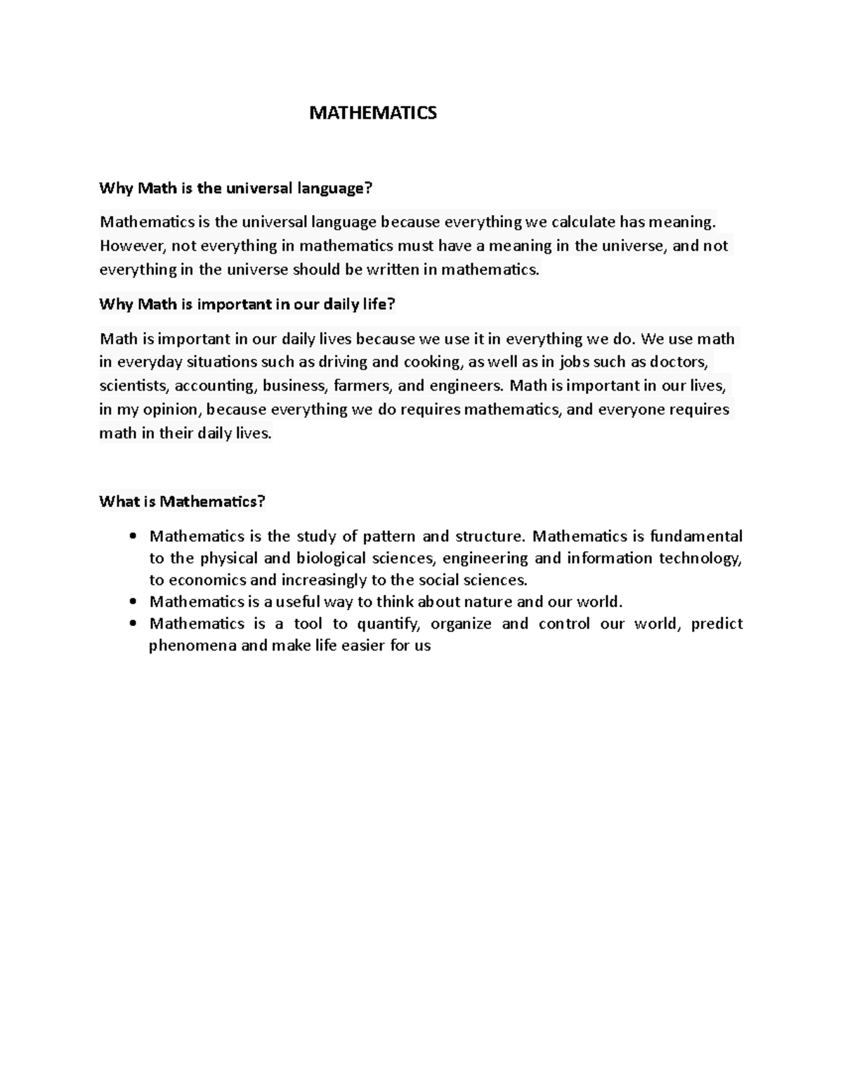 Mathematics - Reviewer - MATHEMATICS Why Math is the universal language ...