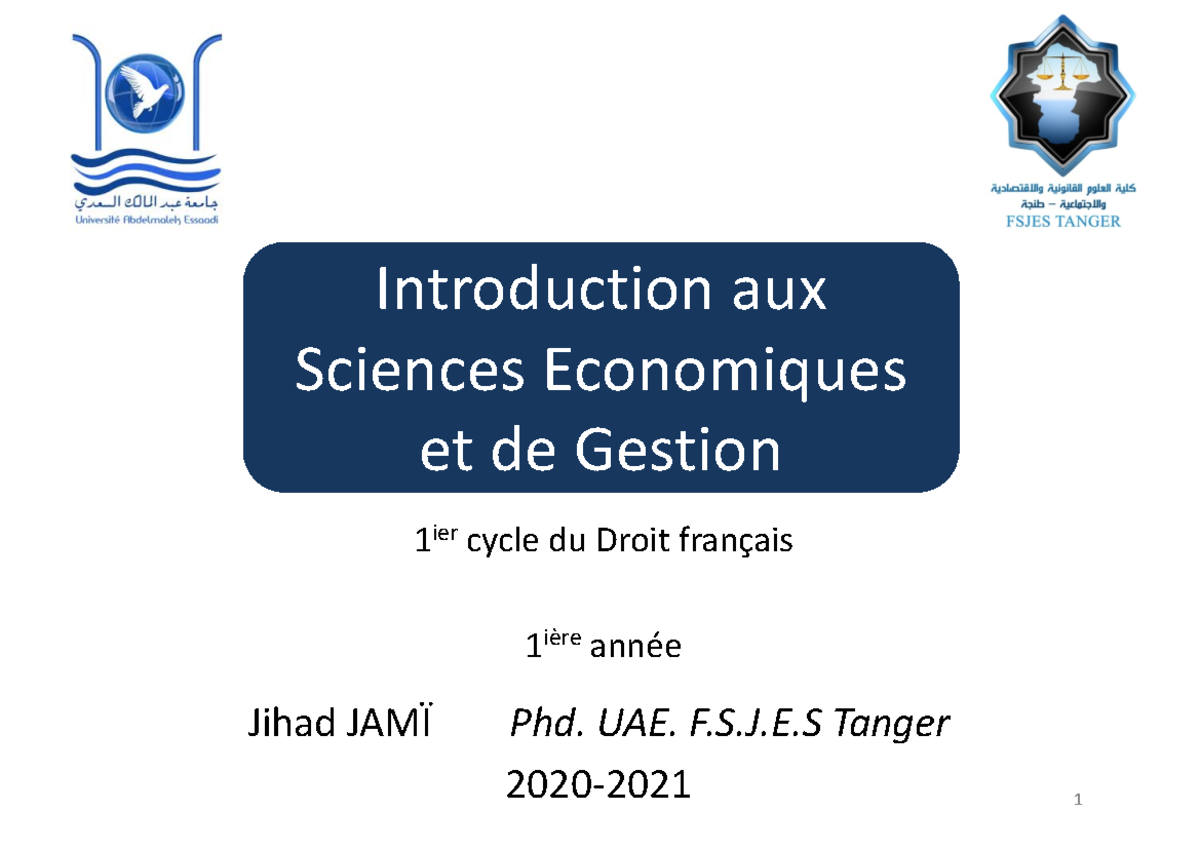 Ch 1, 2, 3: Introduction aux Sciences Économiques et de Gestion - Studocu
