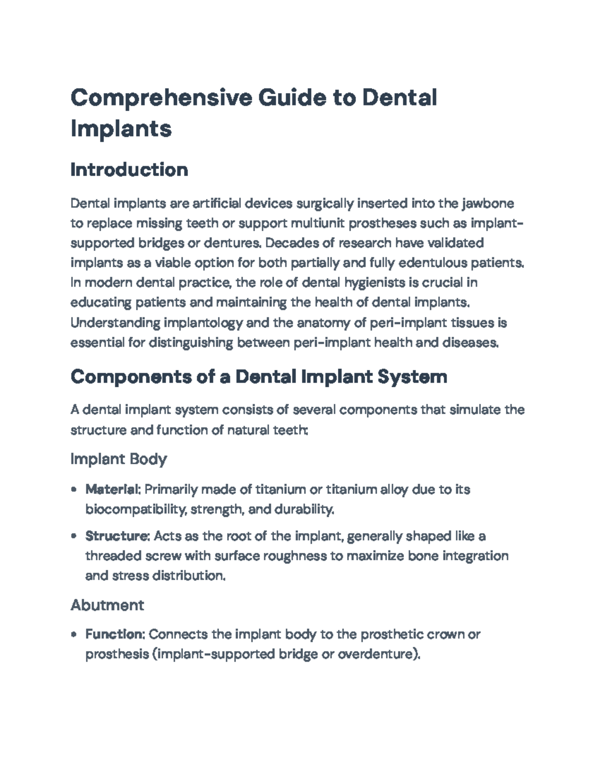 Comprehensive Guide to Dental Implants: Components and Procedures ...