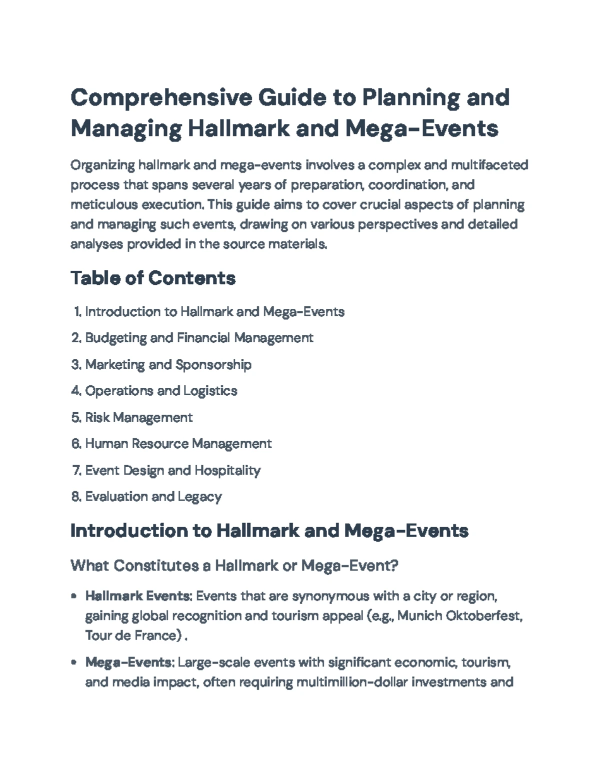 Event Management Framework: Budgeting, Planning & Risk Analysis - Studocu