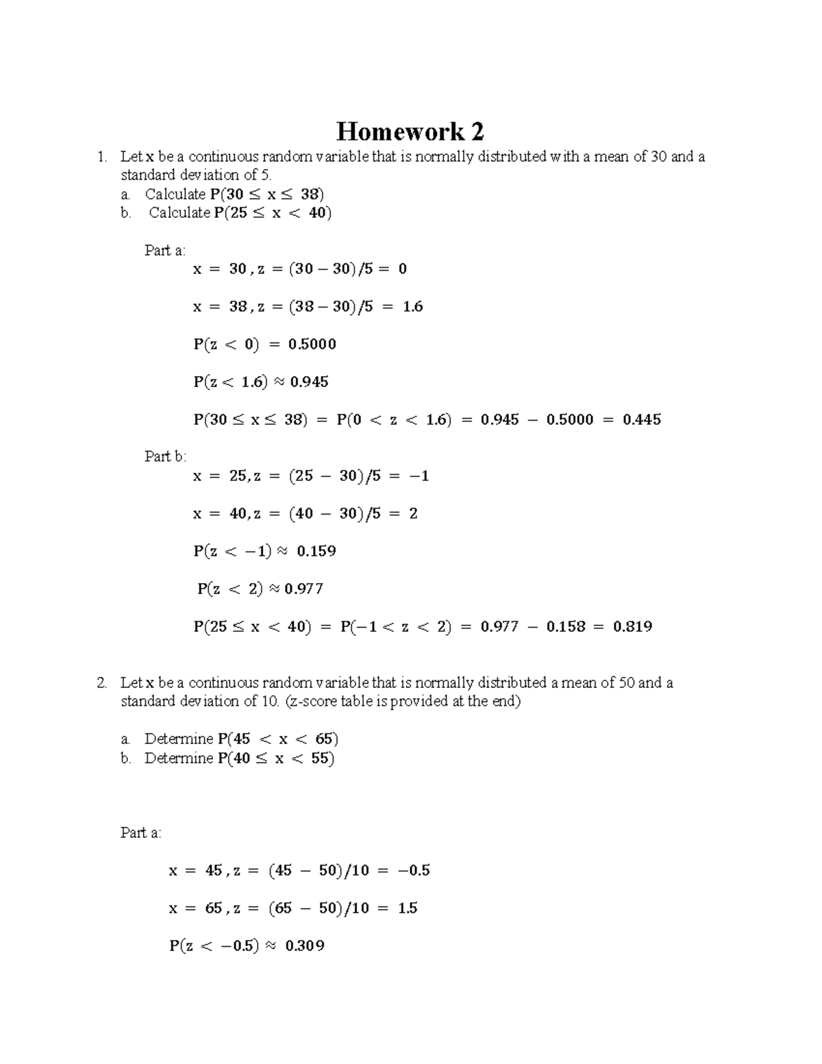 HW2: Normal Distribution & Hypothesis Testing Solutions - Studocu