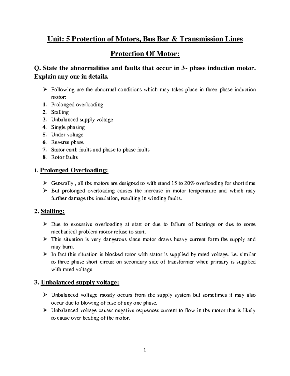 Unit-5: Protection of Motors, Transmission Lines, and Bus Bars - Studocu