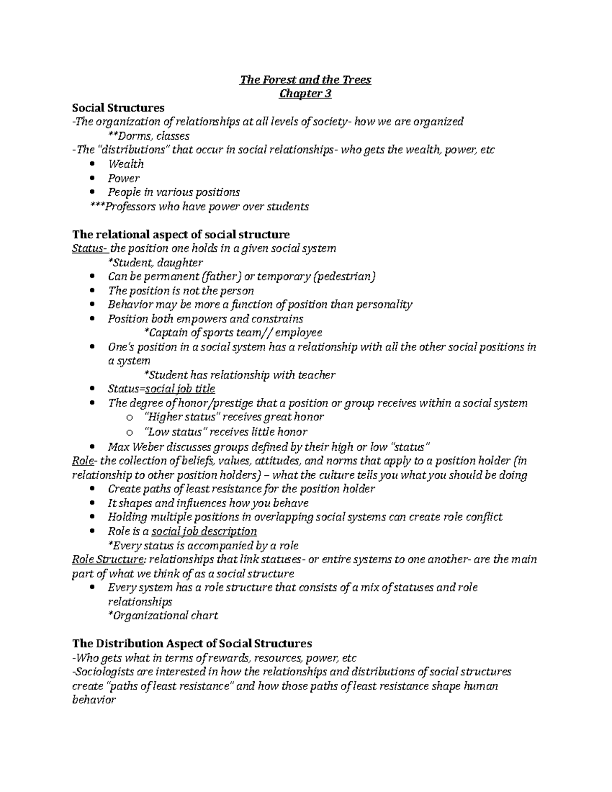 SOC 101 - Chapter 3 Lecture Notes on Social Structures and Roles - Studocu