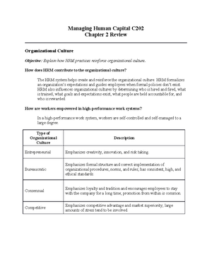 C202 - Chapter 1 Review - Managing Human Capital C Chapter 1 Review HRM ...