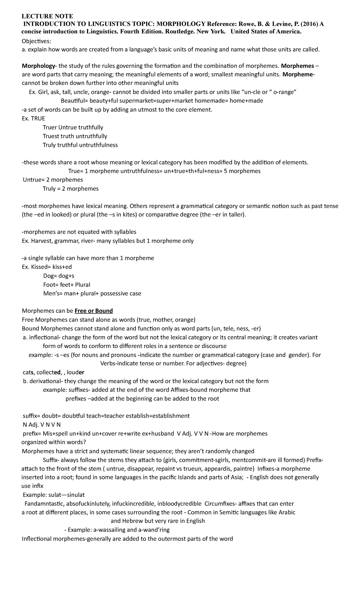 Linguistics LECTURE NOTE: Introduction to Morphology Concepts - Studocu