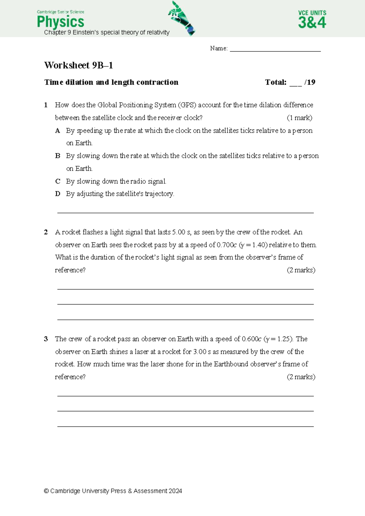 Worksheet 9B: Time Dilation & Length Contraction in Relativity - Studocu