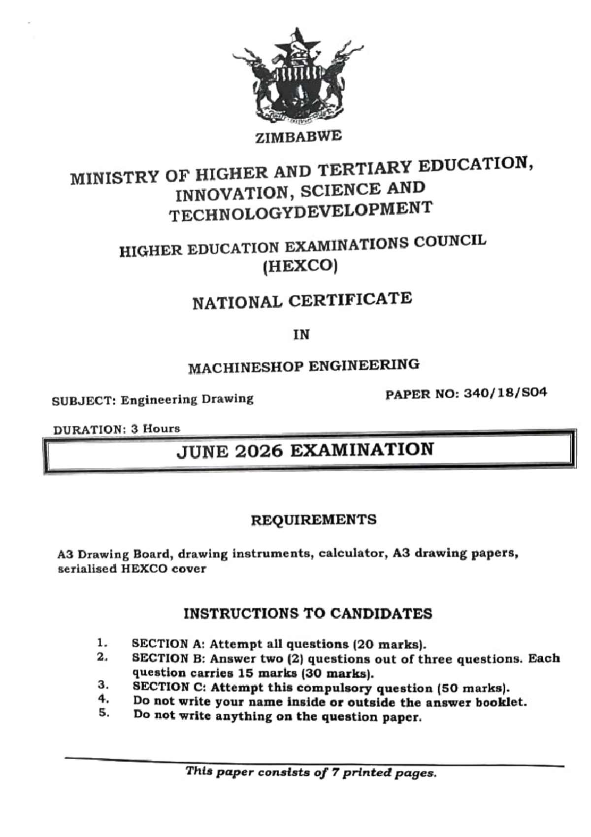 Engineering Drawing Exam Paper No: J2026 - June 2026 - Studocu