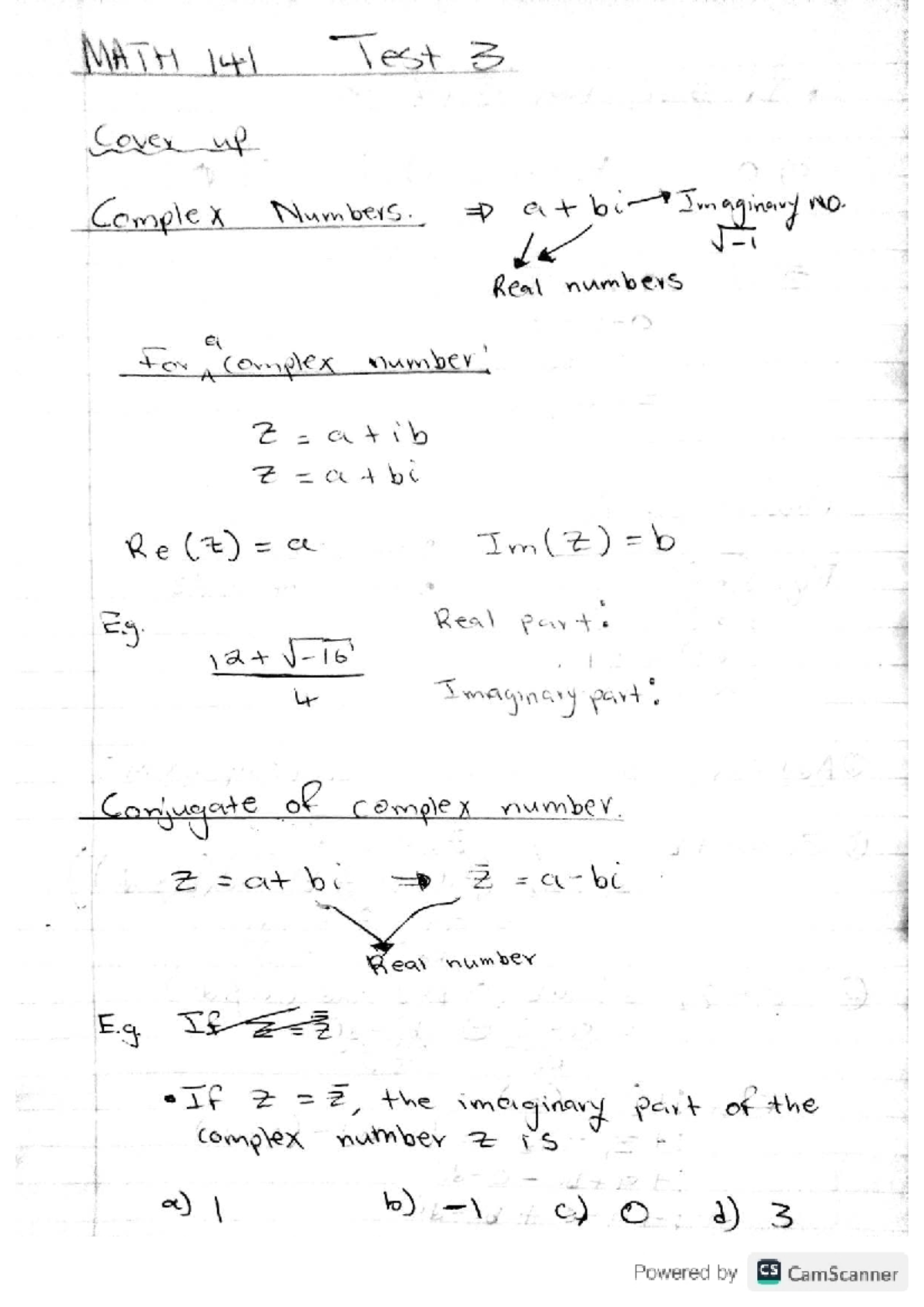 MATH 141 Test 3: Complex Numbers and Their Properties - Studocu