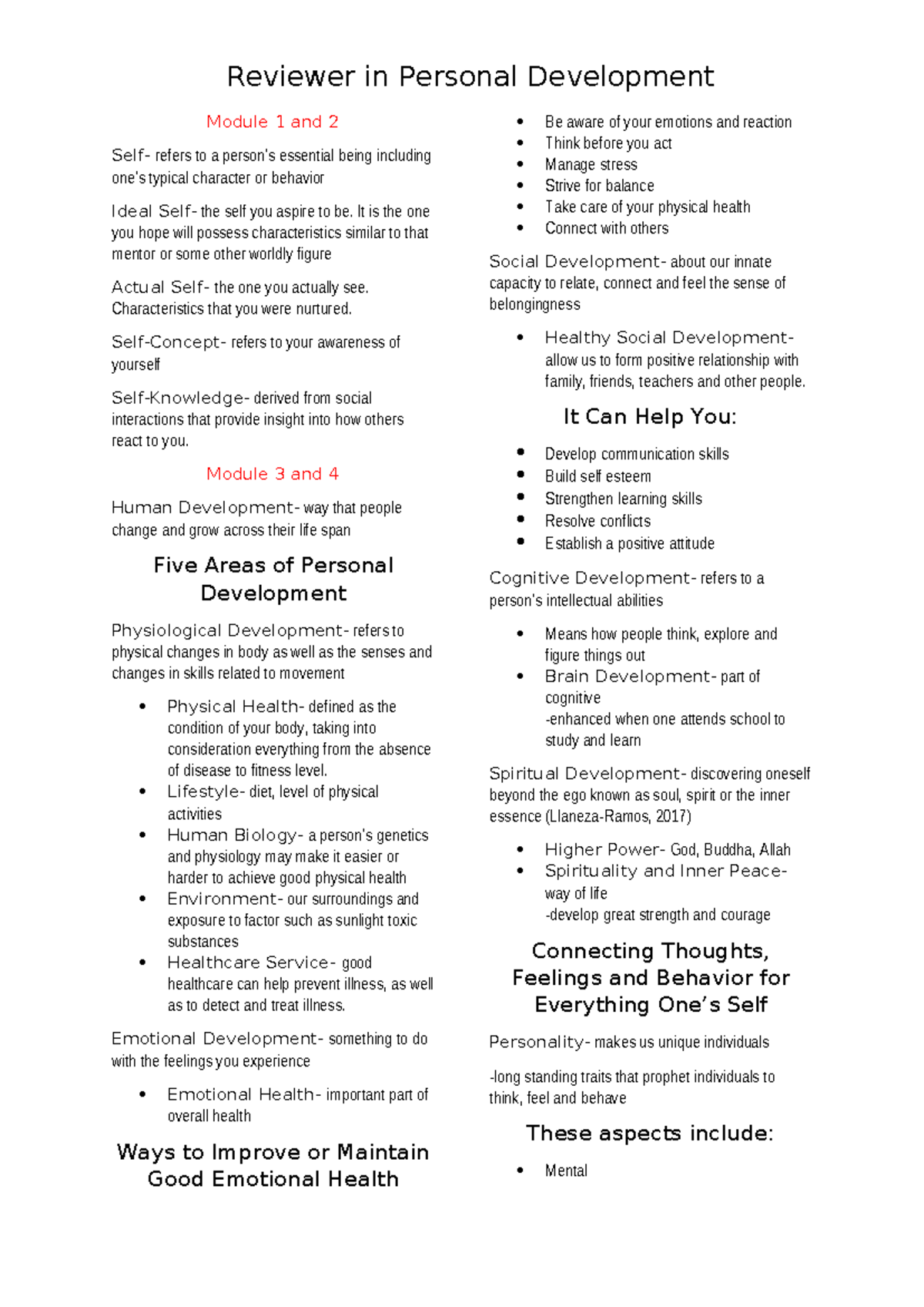 Personal Development Review: Modules 1-5 Insights and Strategies - Studocu