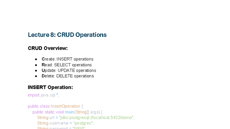 Lecture 8: CRUD Operations Overview and Implementation - Studocu