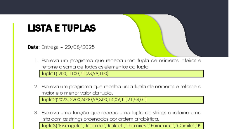 Tuplas e Funções em Python: Entrega 1 - Programação Básica - Studocu