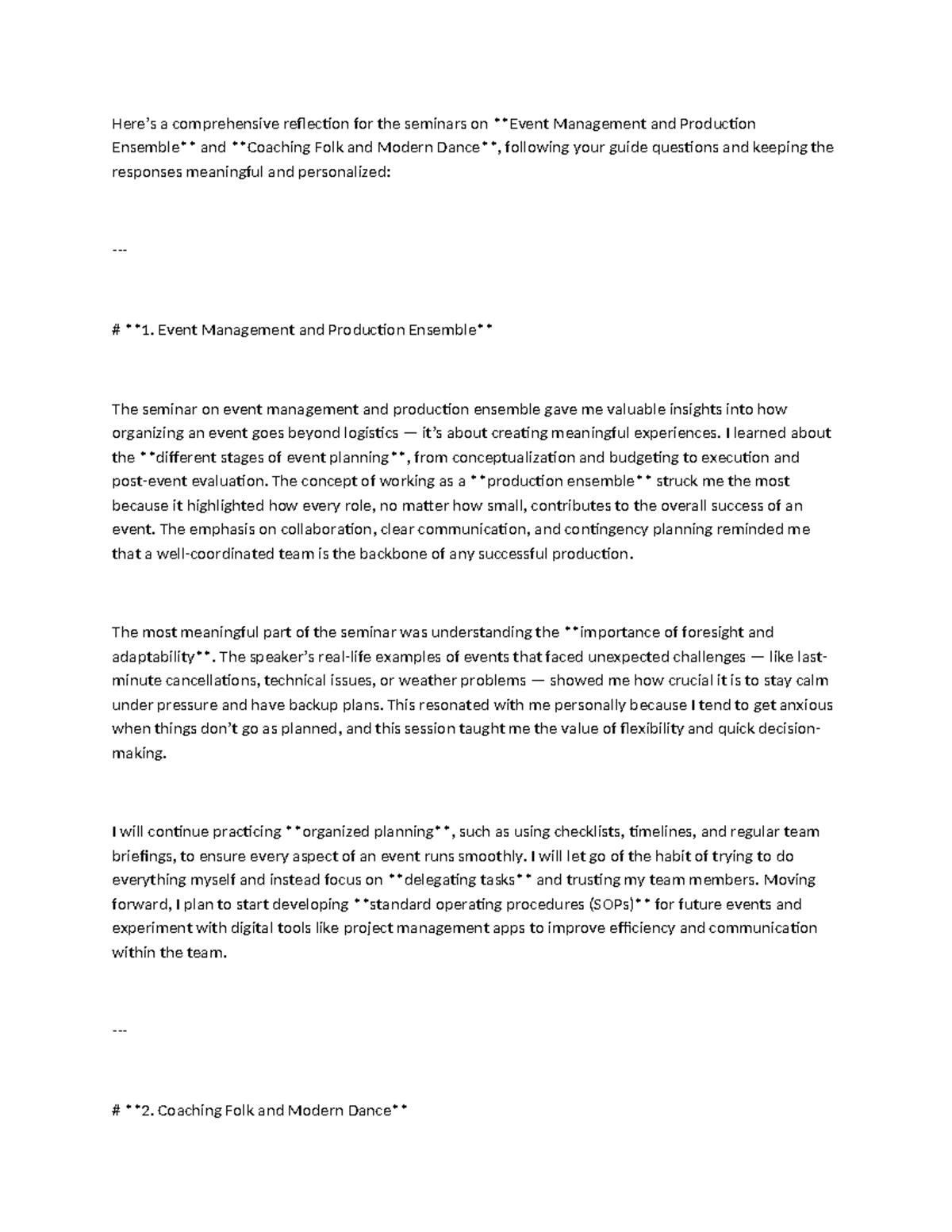 Coaching Reflection 2: Insights from Event Management & Production ...