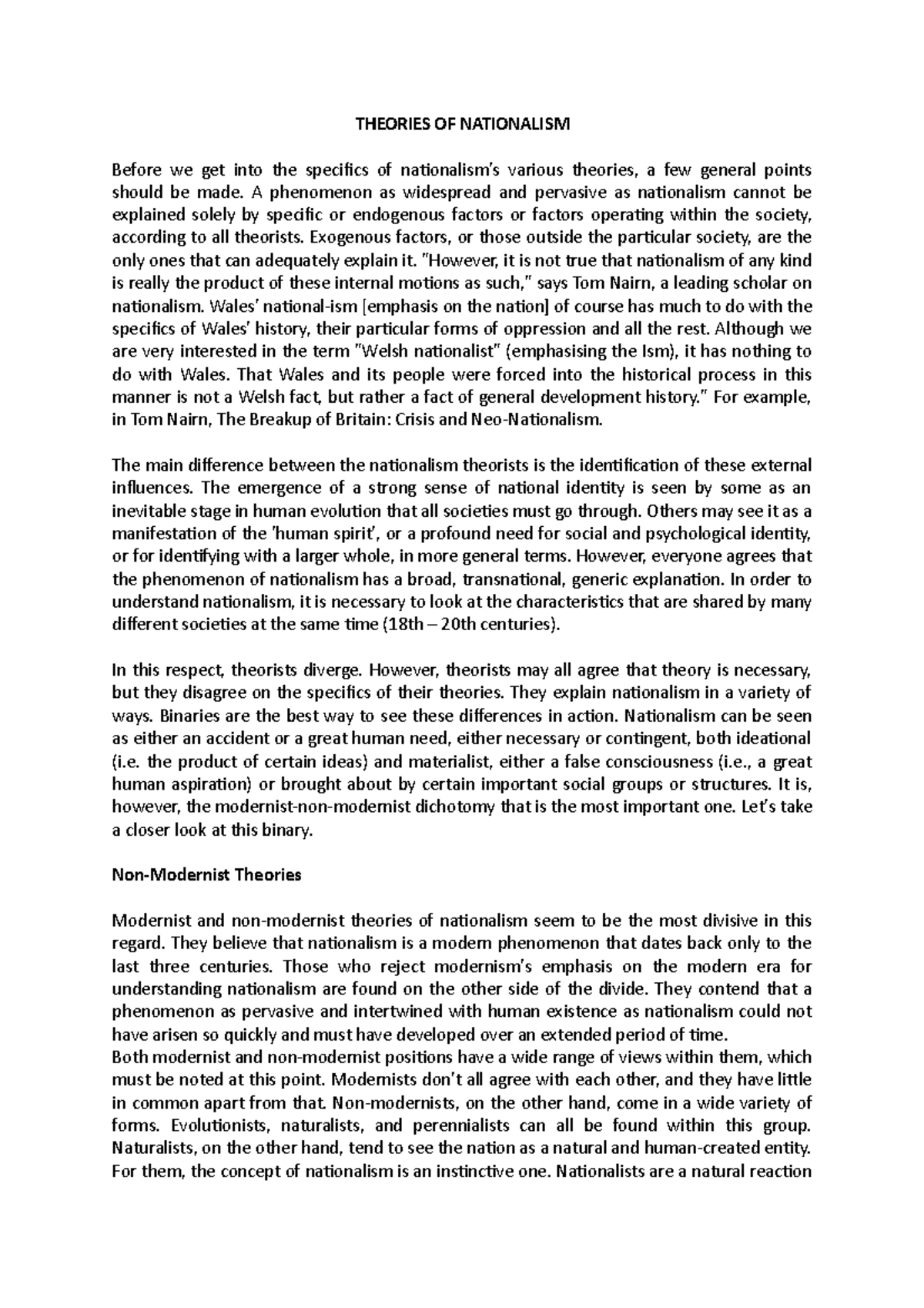 Theories of Nationalism: An In-depth Analysis and Perspectives - Studocu