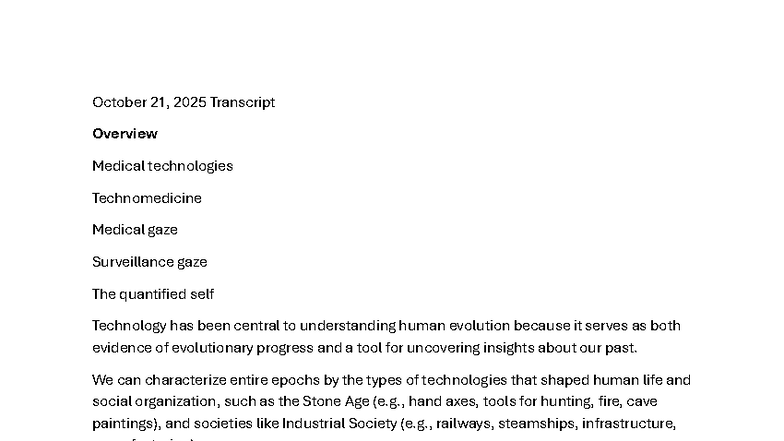 Medical Technologies and the Medical Gaze: A Transcript Overview - Studocu