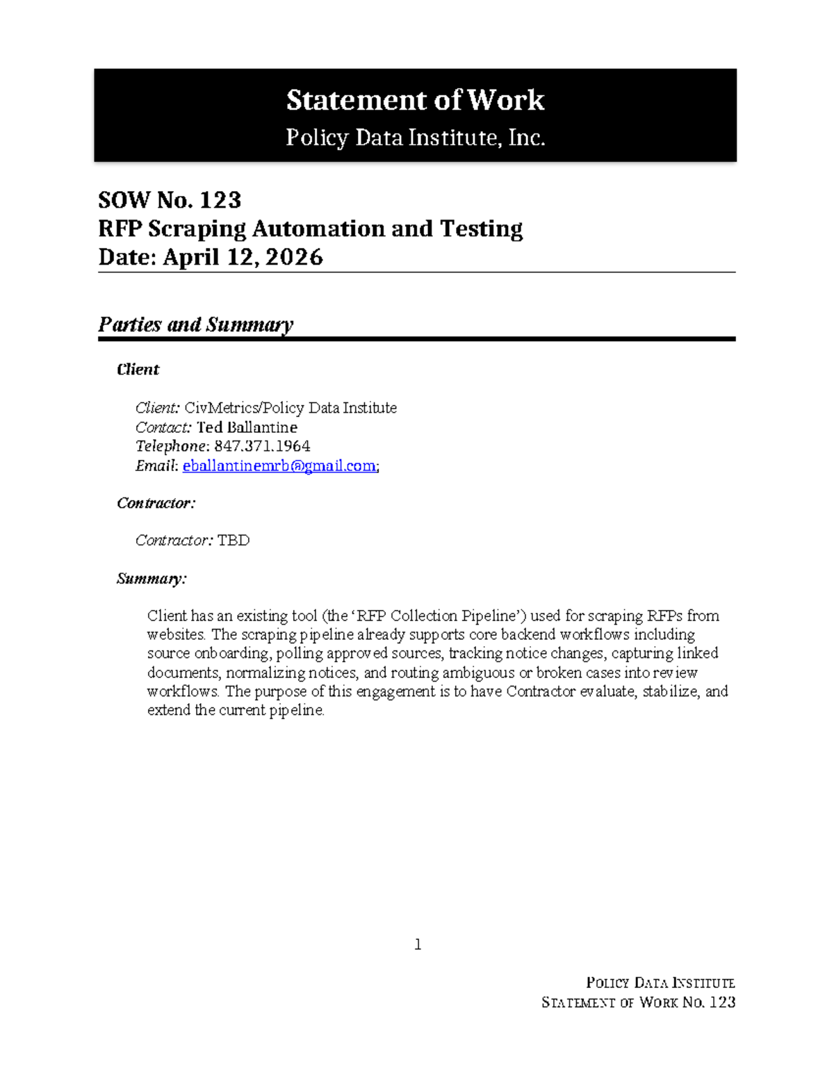 SOW 123: RFP Scraping Automation & Testing Overview - Studocu
