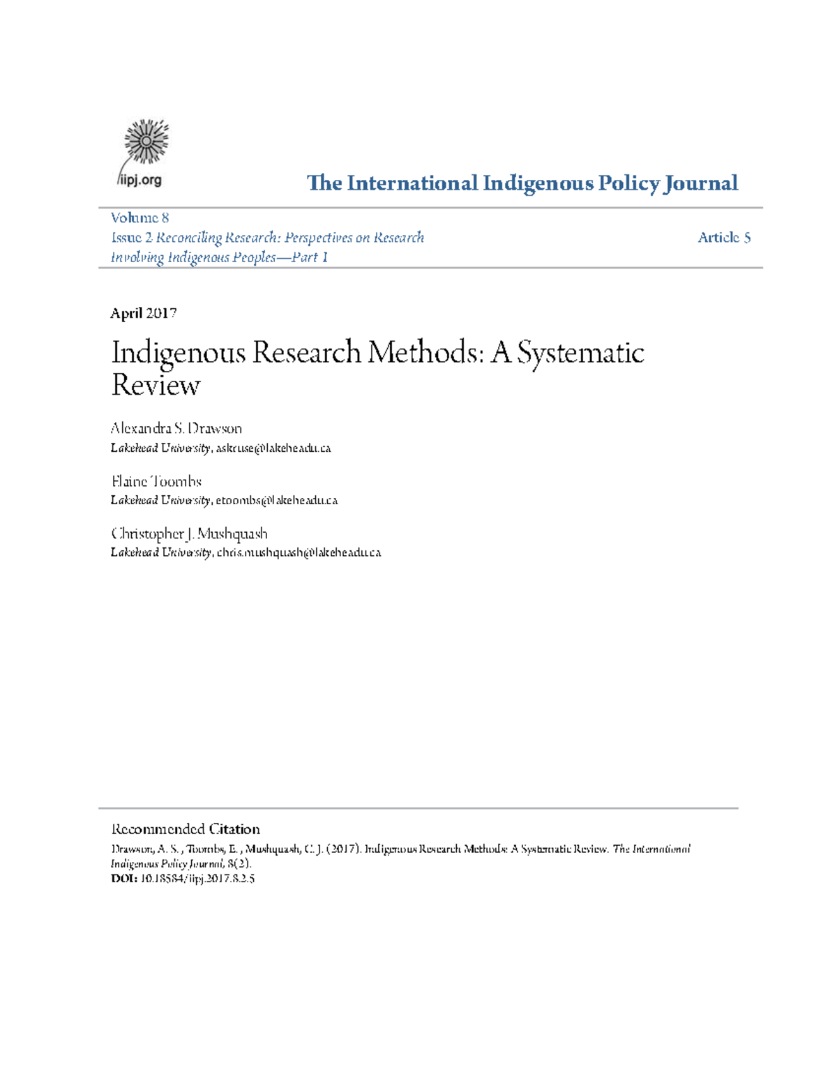 Indigenous Research Methods: A Systematic Review (IIPJ 8(2)) - Studocu