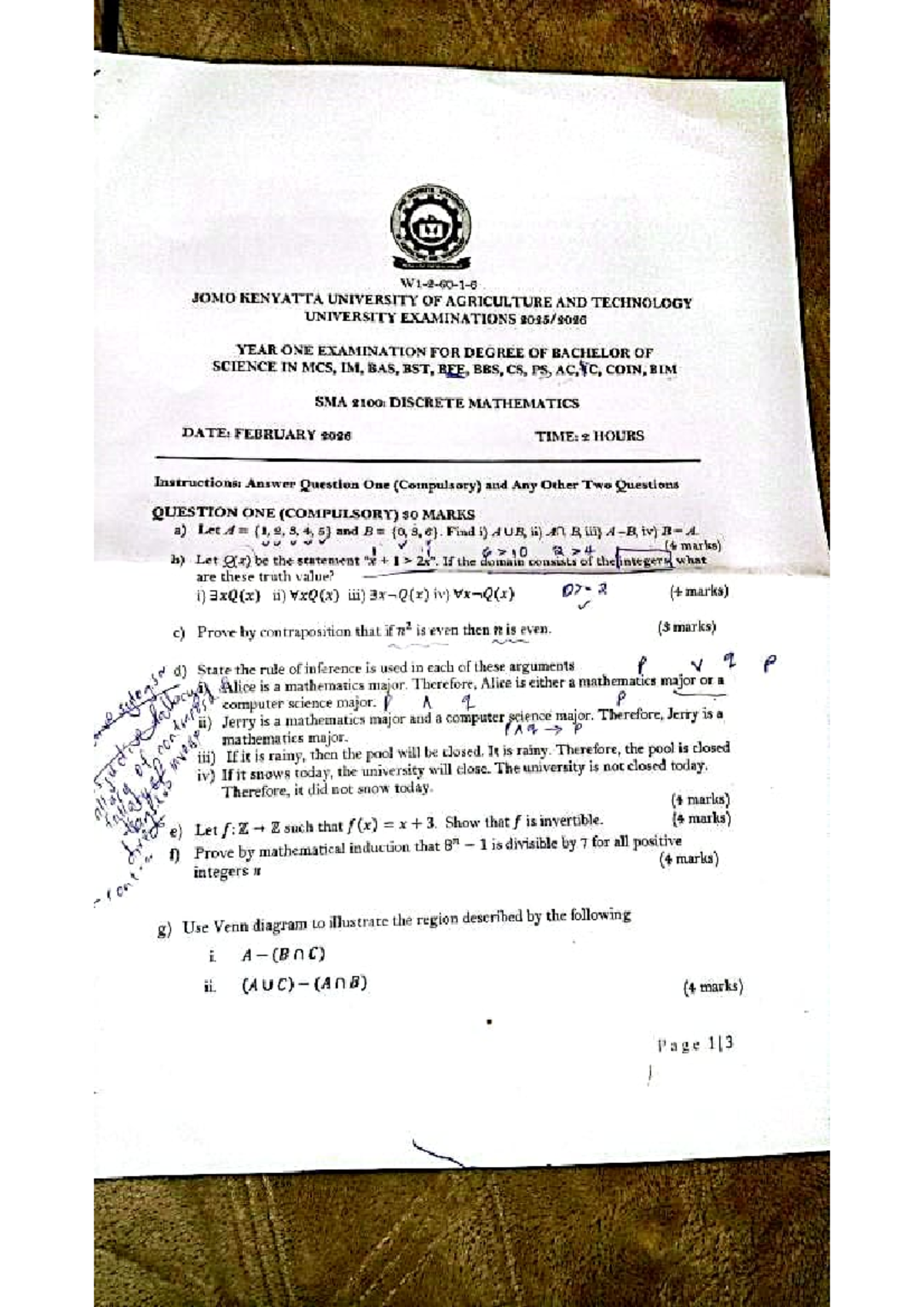 SMA 2100: Discrete Mathematics Year One Exam Notes - Studocu