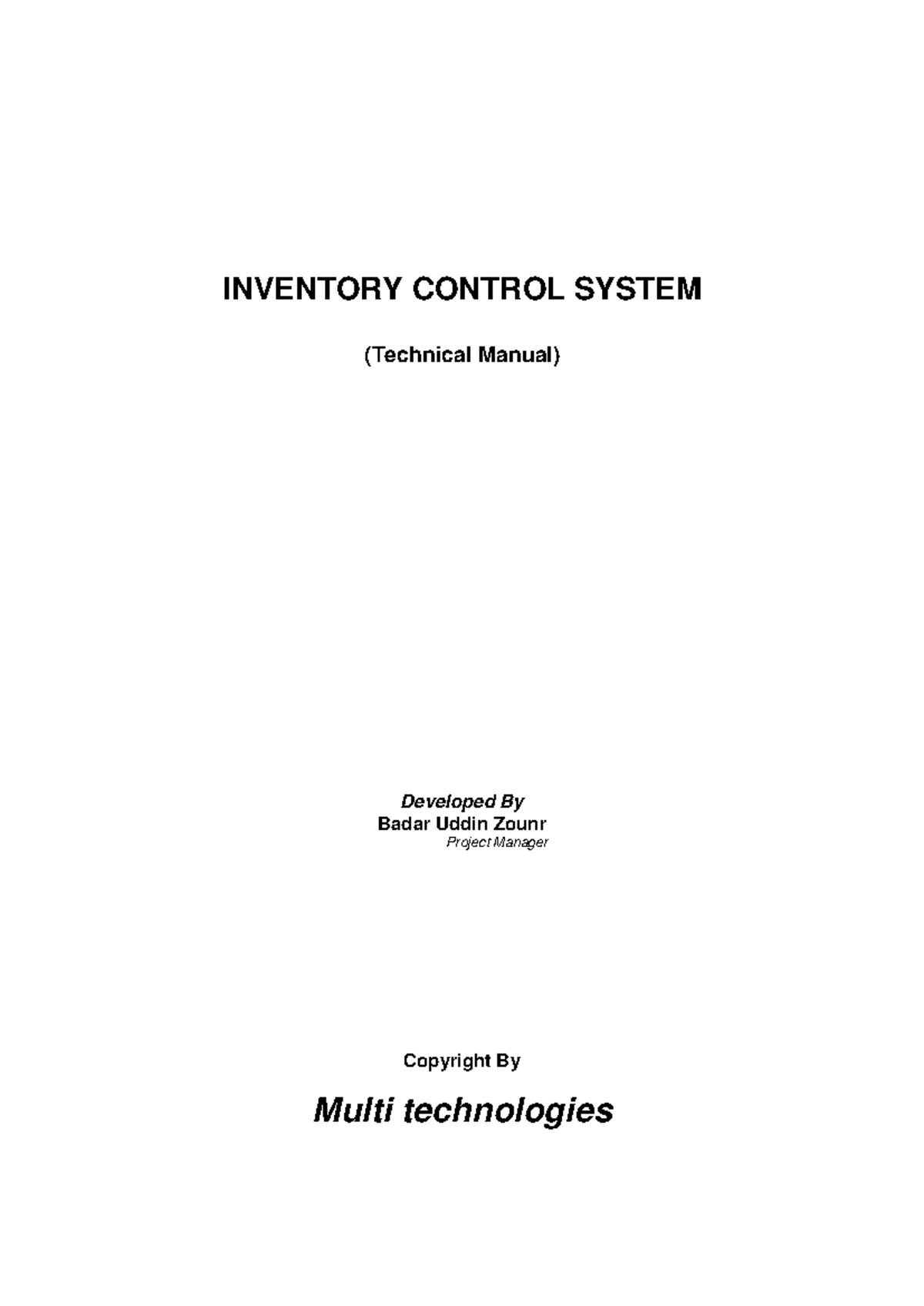 ICS Technical Document for Inventory Control System Overview - Studocu