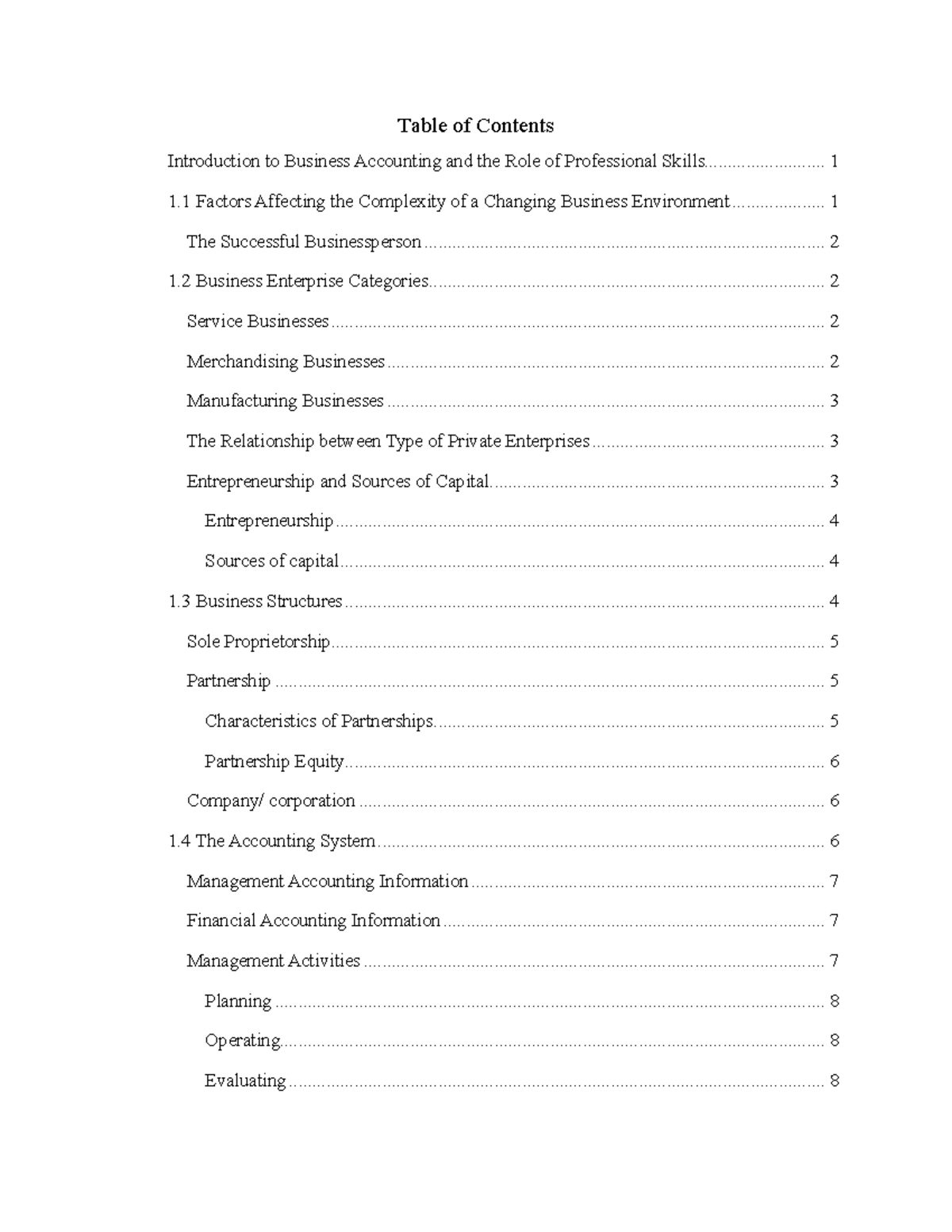 BUSS1030 Notes - Table of Contents Introduction to Business Accounting ...
