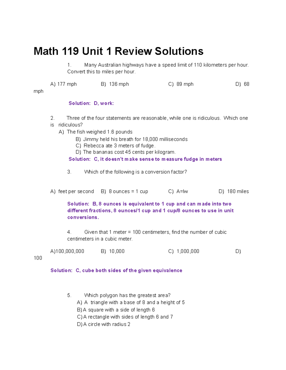 Untitled document - lolol - Math 119 Unit 1 Review Solutions Many ...
