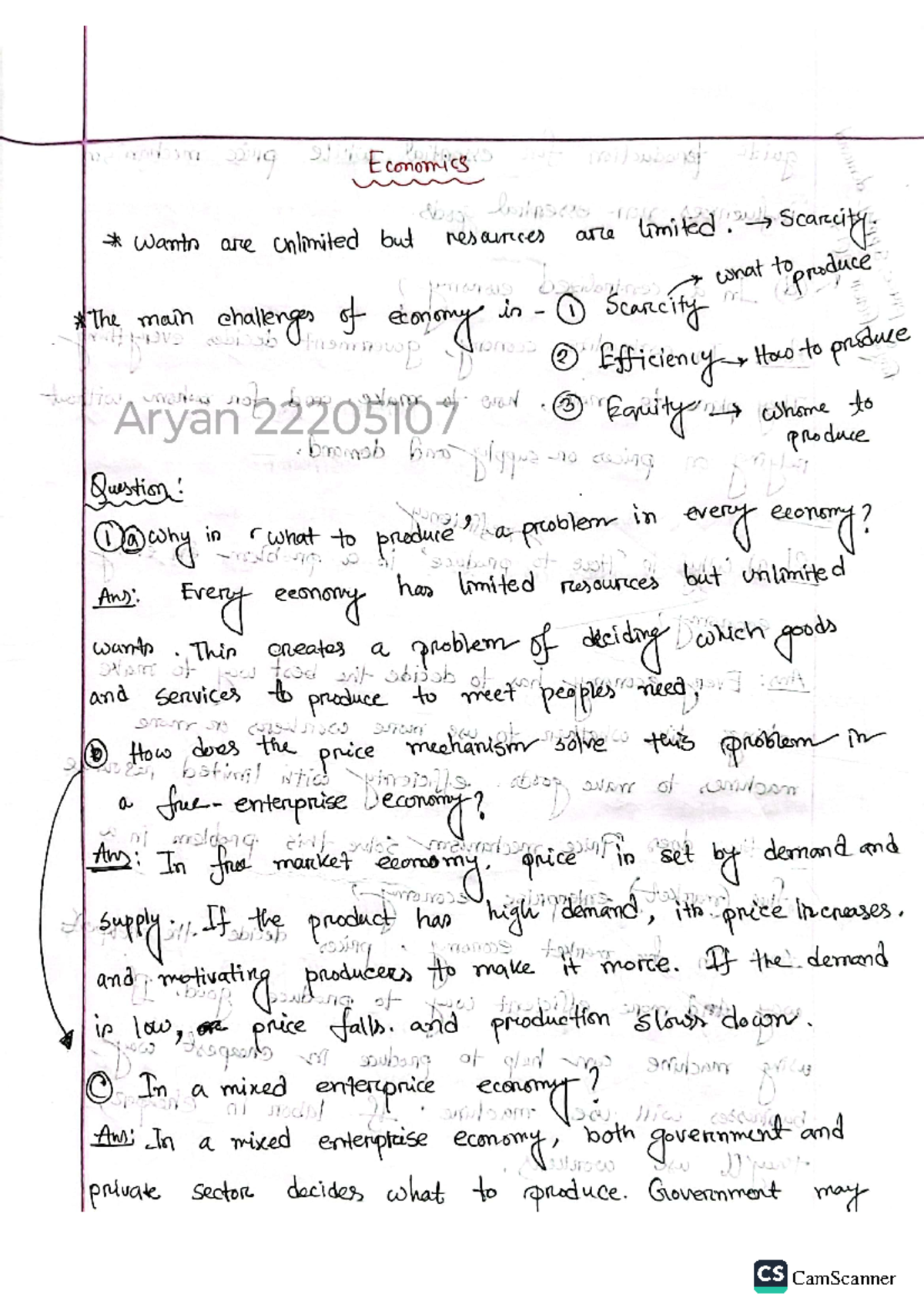 ECN- Note ( Aryan -22205107 ) - Economics wants are unlimited but ...