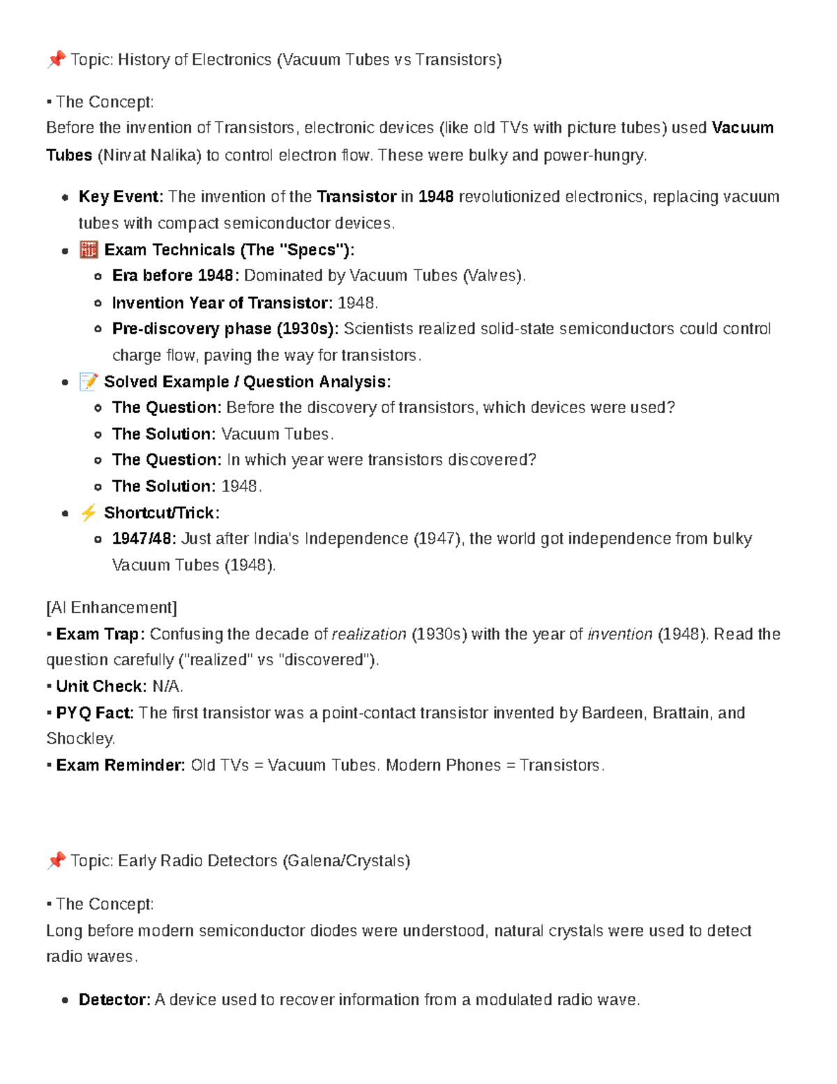 Electronics Study Notes: Vacuum Tubes, Transistors & More (Course Code ...