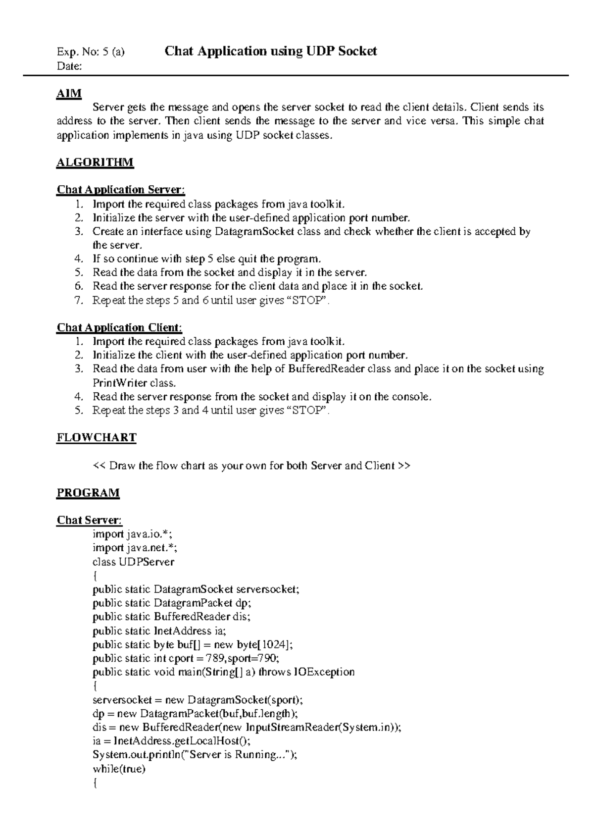 5a. Chat Application using UDP - Exp. No: 5 (a) Chat Application using ...