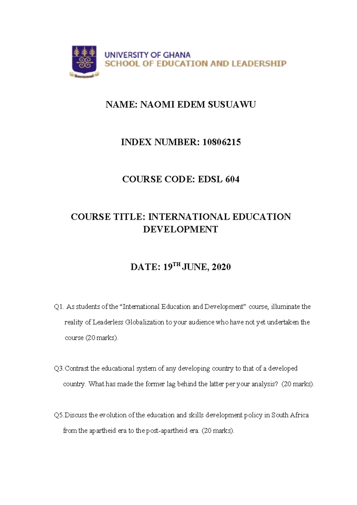 EDSL 604: Term Paper on Globalization and Education Inequalities - Studocu
