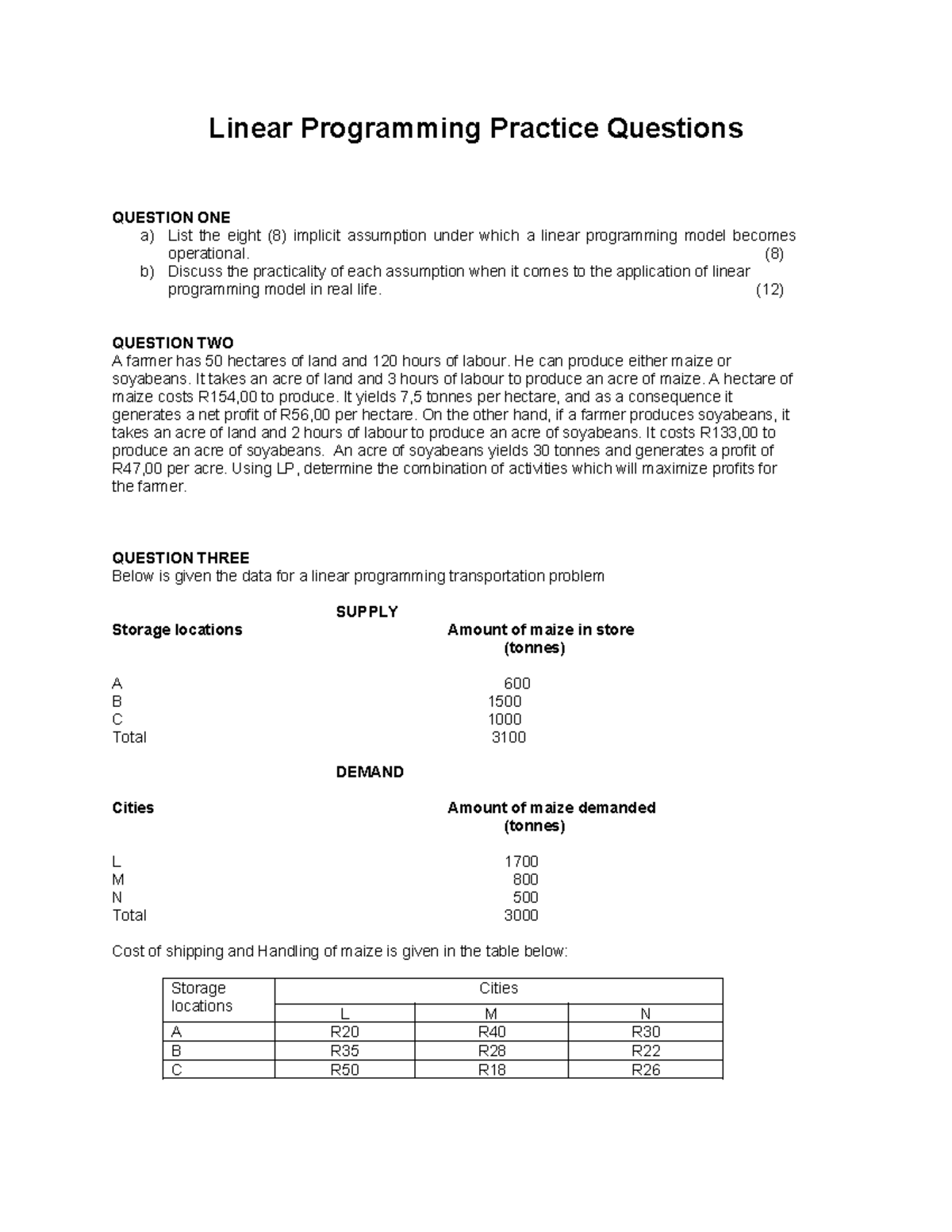 Linear Programming Practice Questions (2026) - Studocu