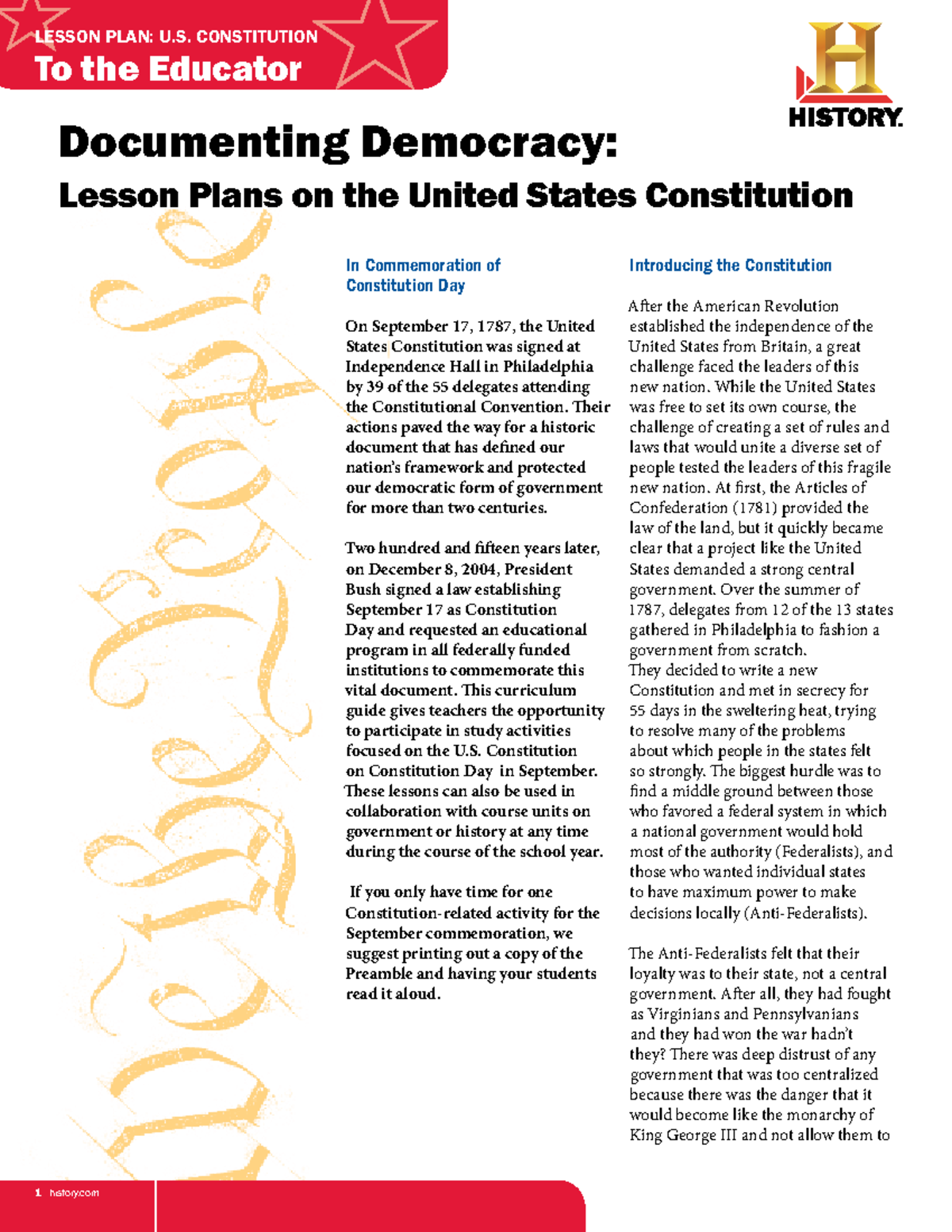 Constitution-Lesson Plans - Documenting Democracy: Lesson Plans on the ...