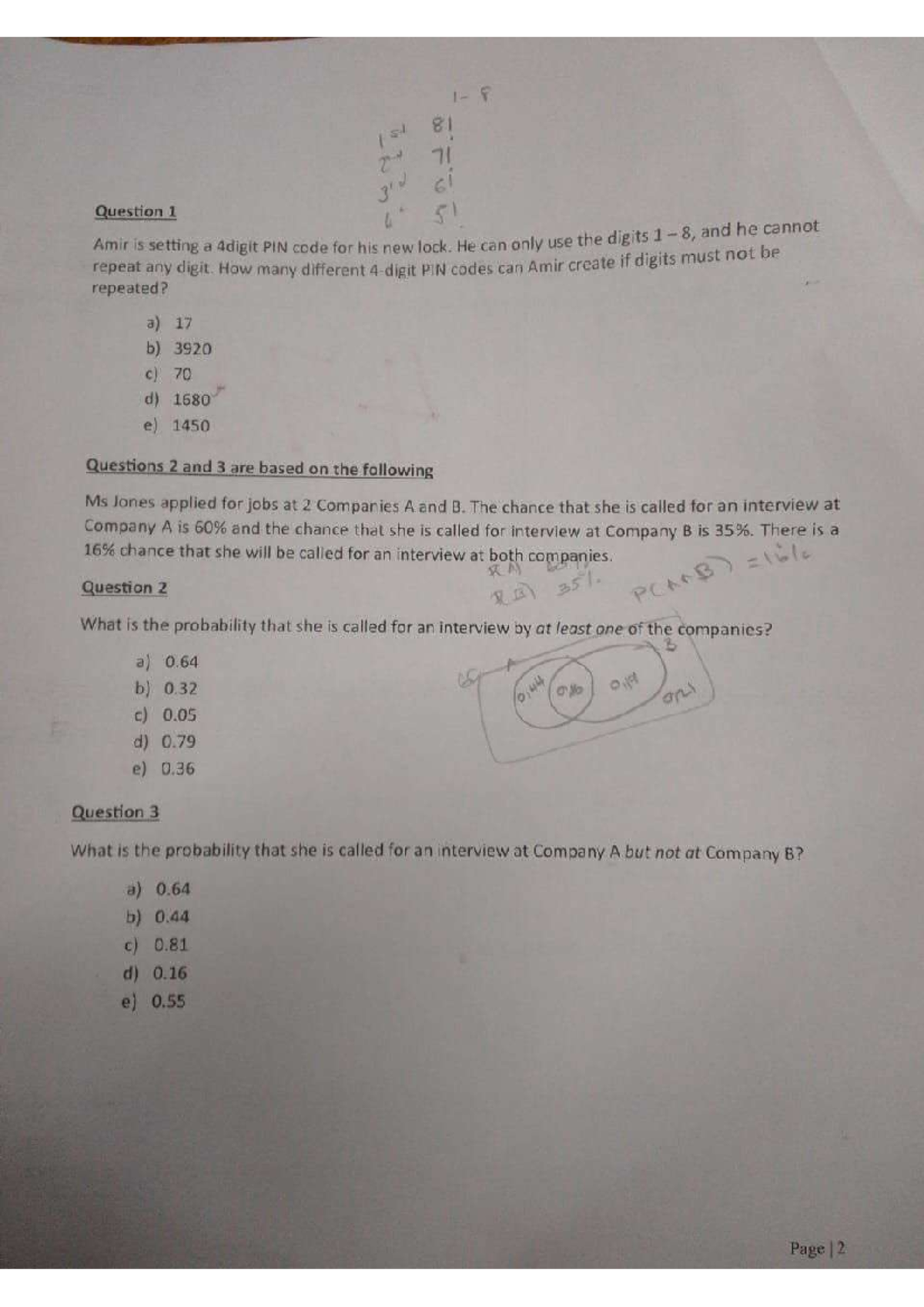 Test 2: Probability and Statistics Questions for 2025 Exam - Studocu