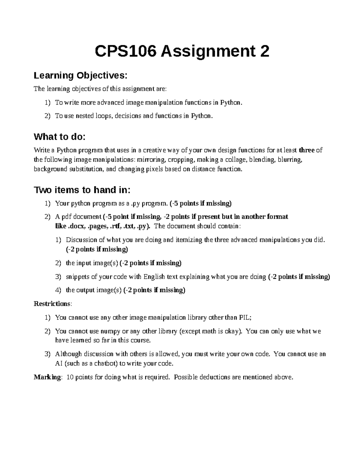 CPS106 Assignment 2: Advanced Image Manipulation in Python - Studocu