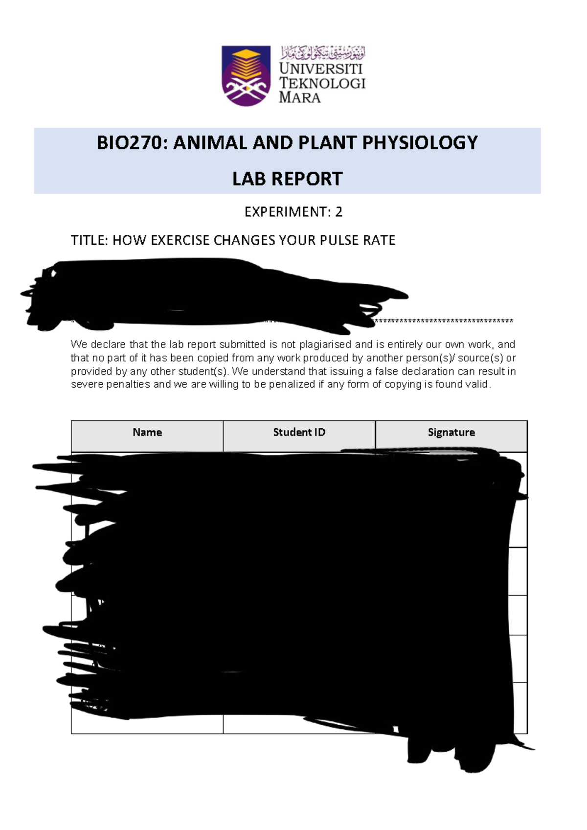 BIO270: Lab Report on Exercise Effects on Pulse Rate - Studocu