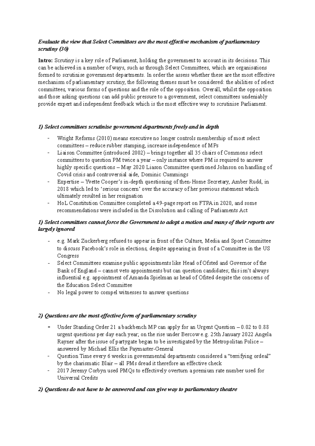 Evaluating the Effectiveness of Select Committees in Parliamentary ...
