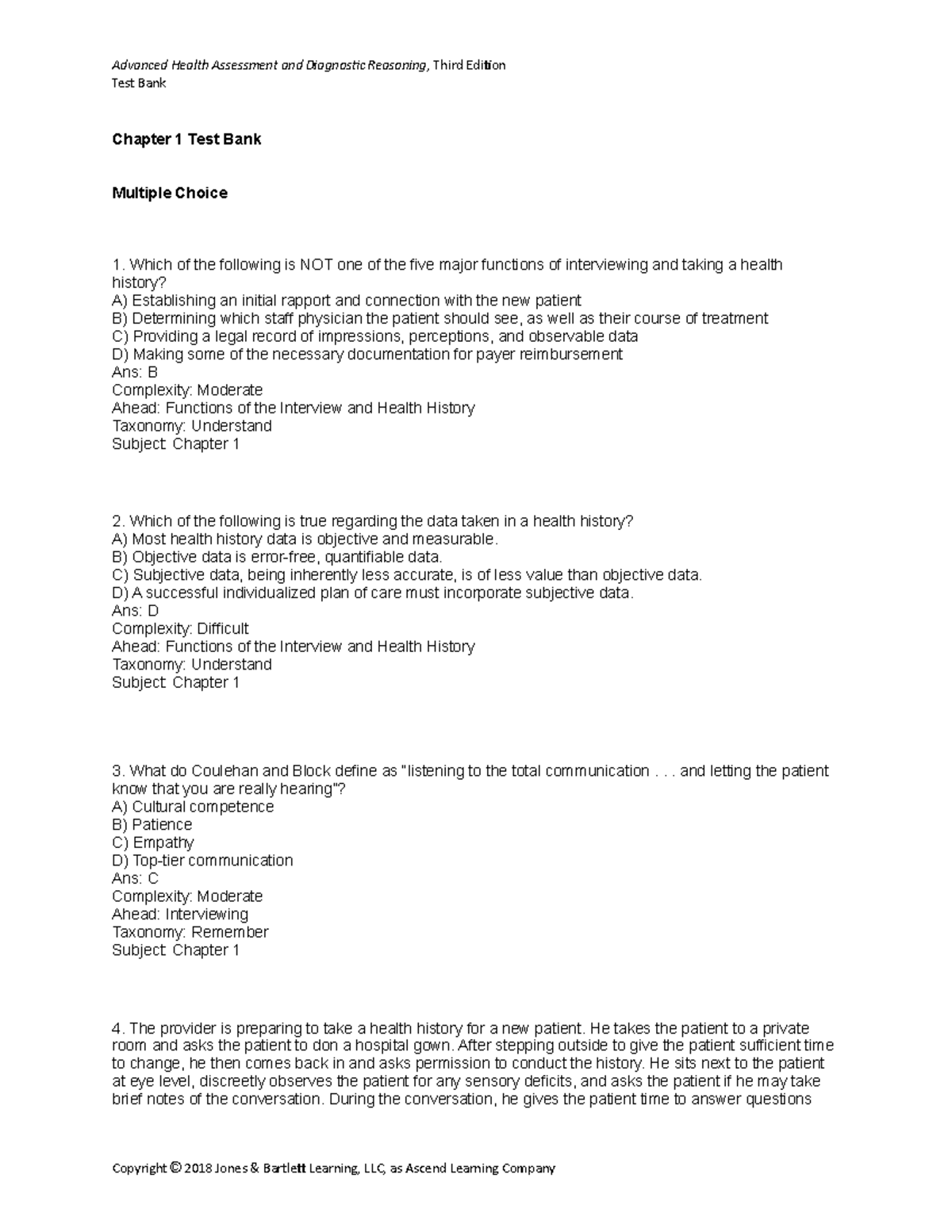 9781284131391 ASQZ CH01 - Test Bank Chapter 1 Test Bank Multiple Choice ...
