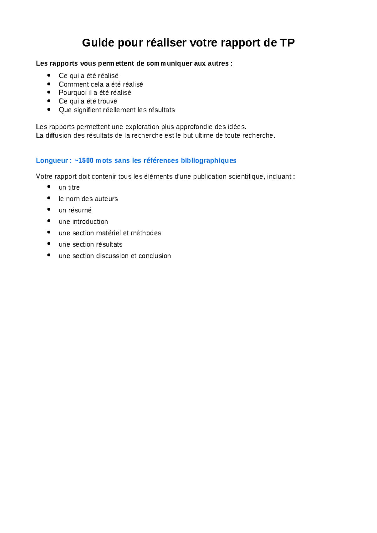 Guide pour la rédaction du rapport de TP en sciences - Studocu